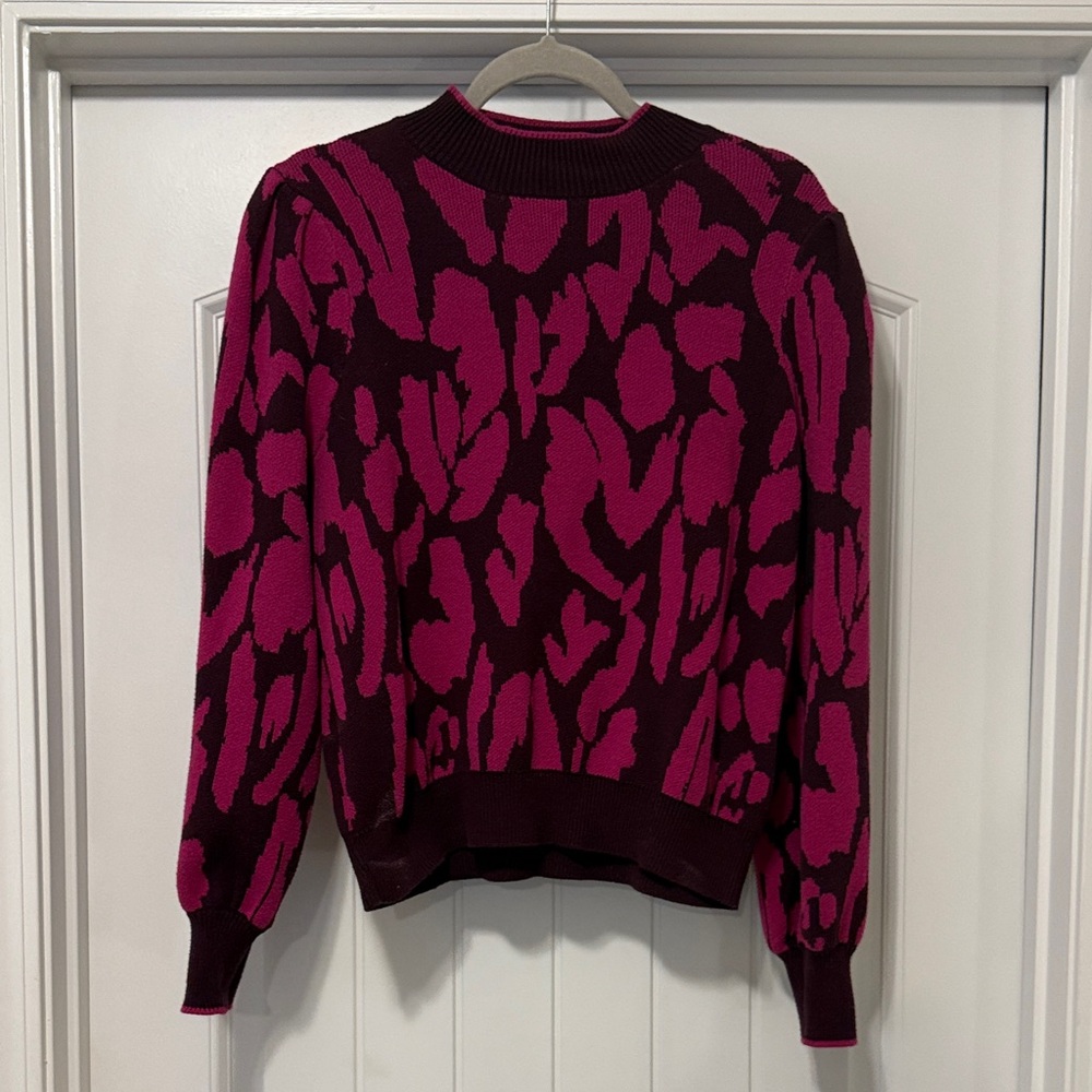 Who What Wear Magenta and Maroon Patterned Sweater